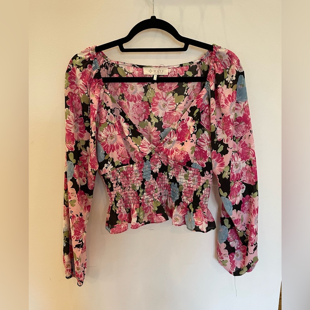 WAYF - Floral Pink and Black Women's Top